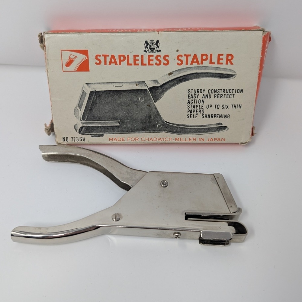 Vintage Chadwick-Miller Stapleless‎ Stapler No. 77368 Made in Japan With Box